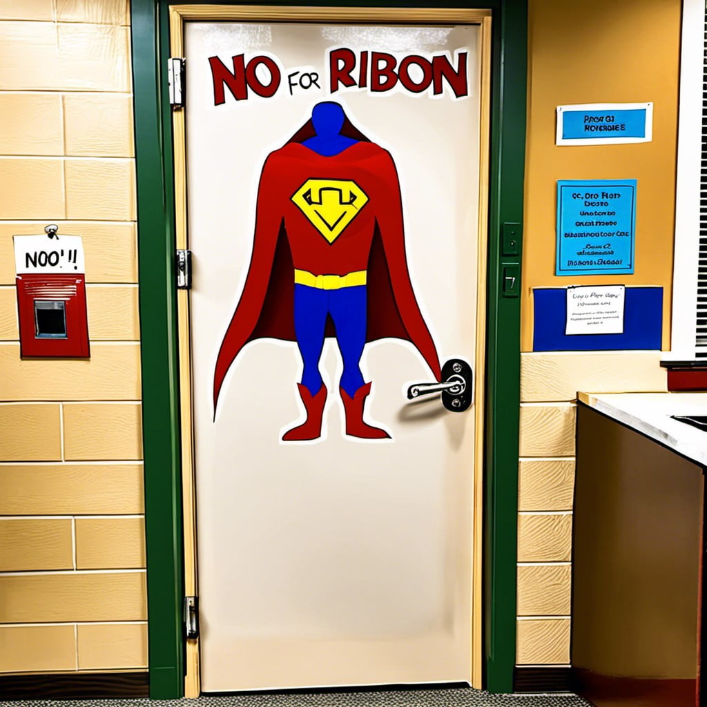 door dressed as a superhero with red cape promoting the power of saying no