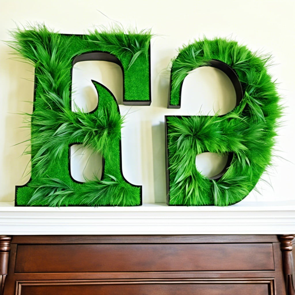 faux grass letter wall decor