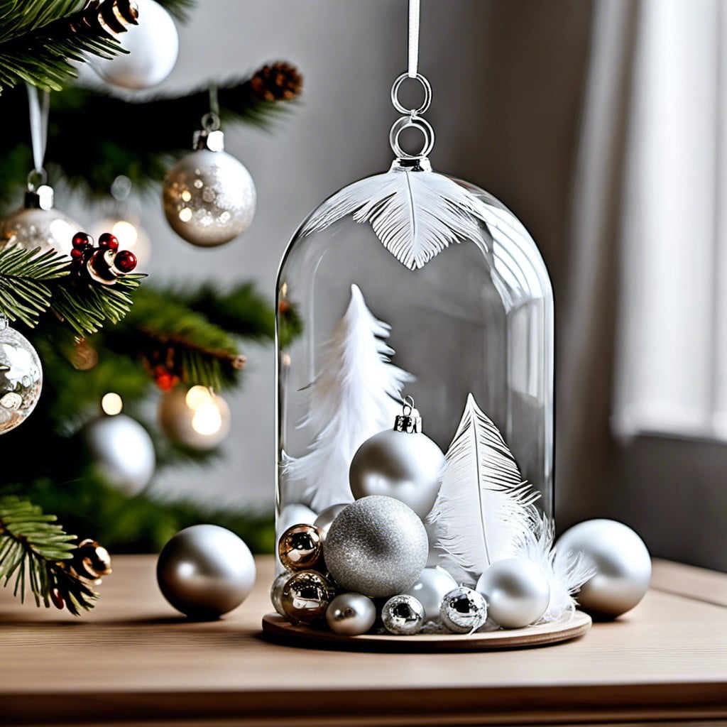 feather filled clear glass ornaments