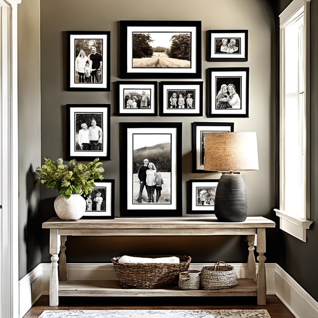 framed family photos in black and white