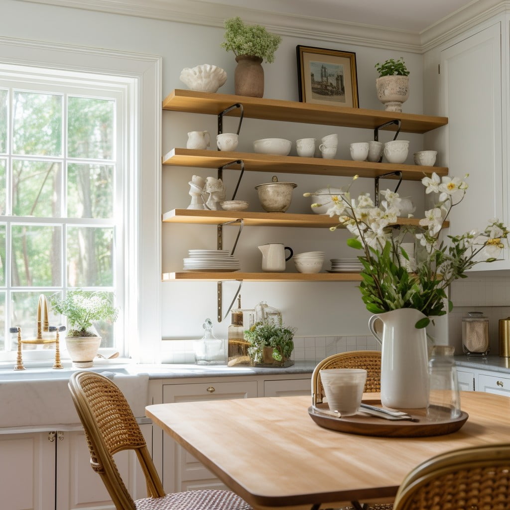 french style open shelving in the kitchen