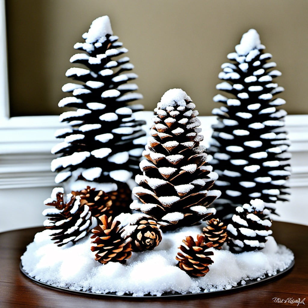 frosted pine cone display