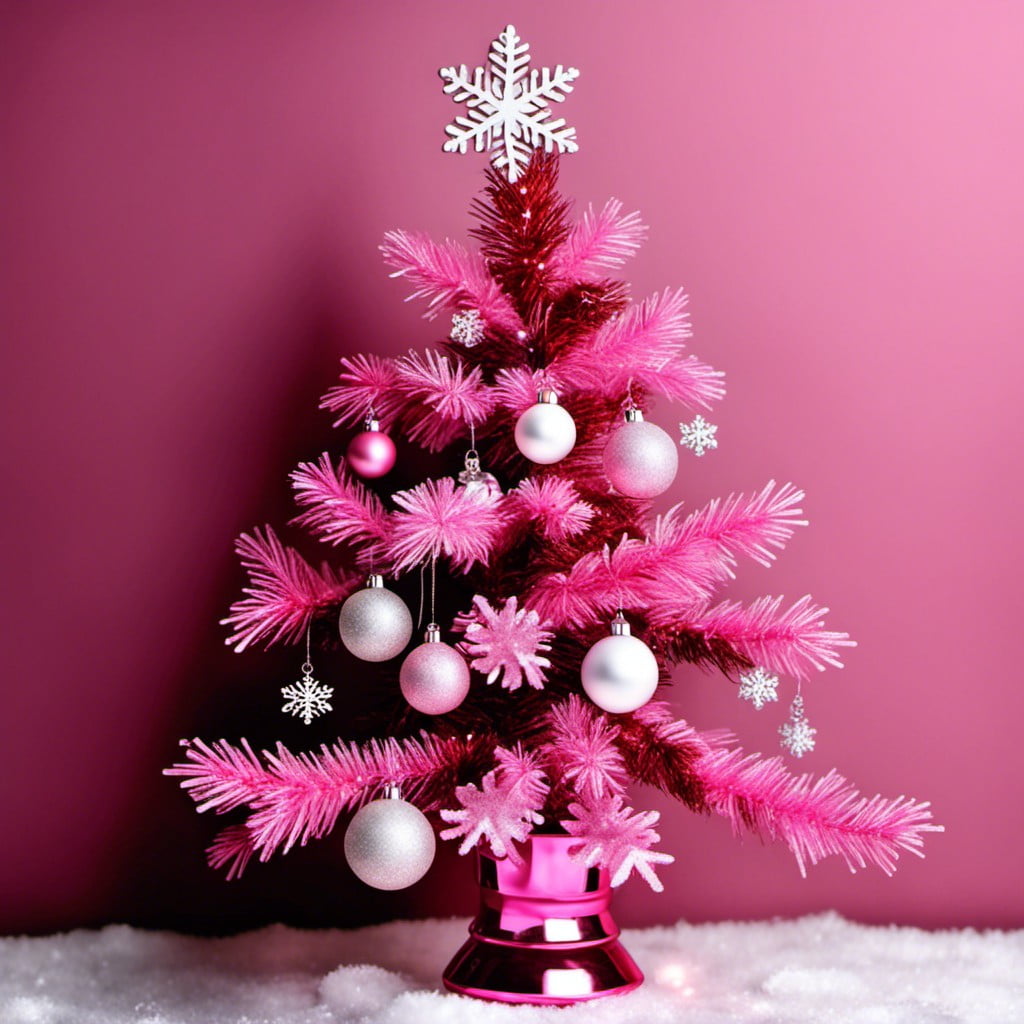 glittering pink snowflake ornaments