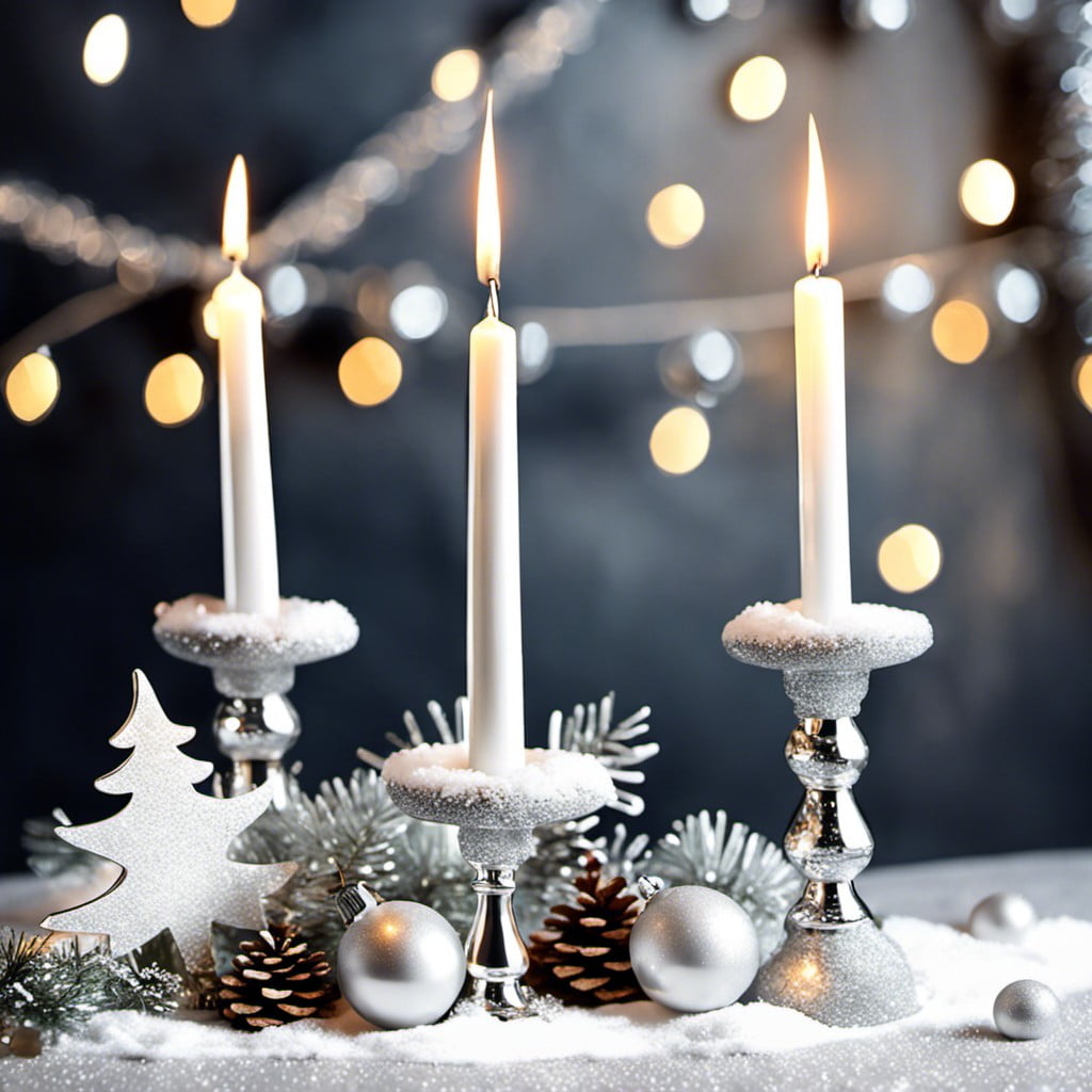 glittery silver candlesticks