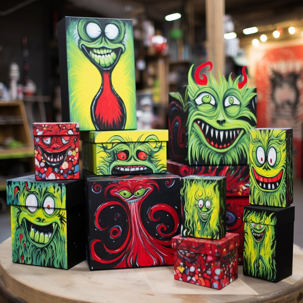 grinch painted gift boxes