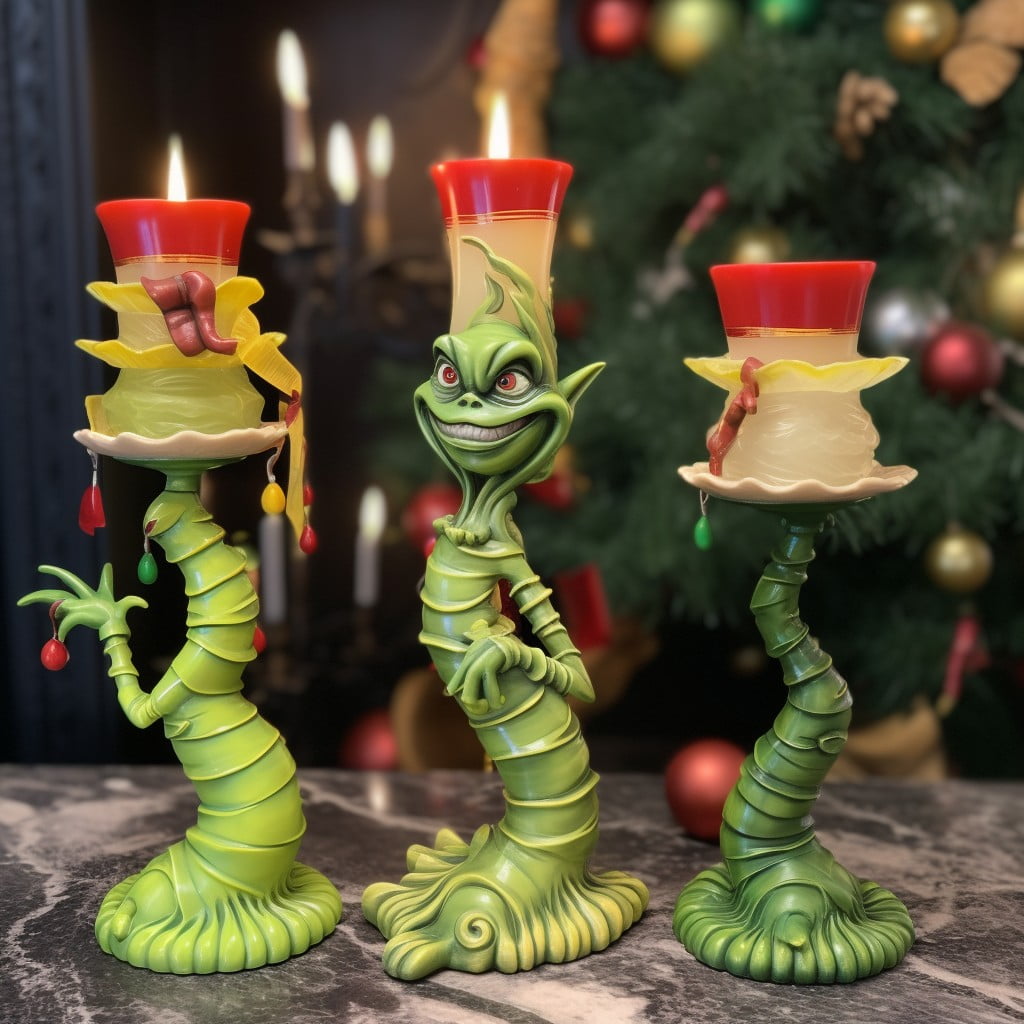 grinch themed candle holders