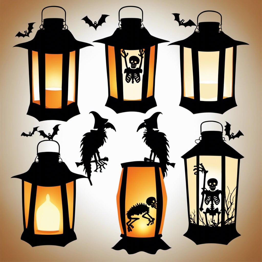 halloween lanterns with skeleton silhouettes