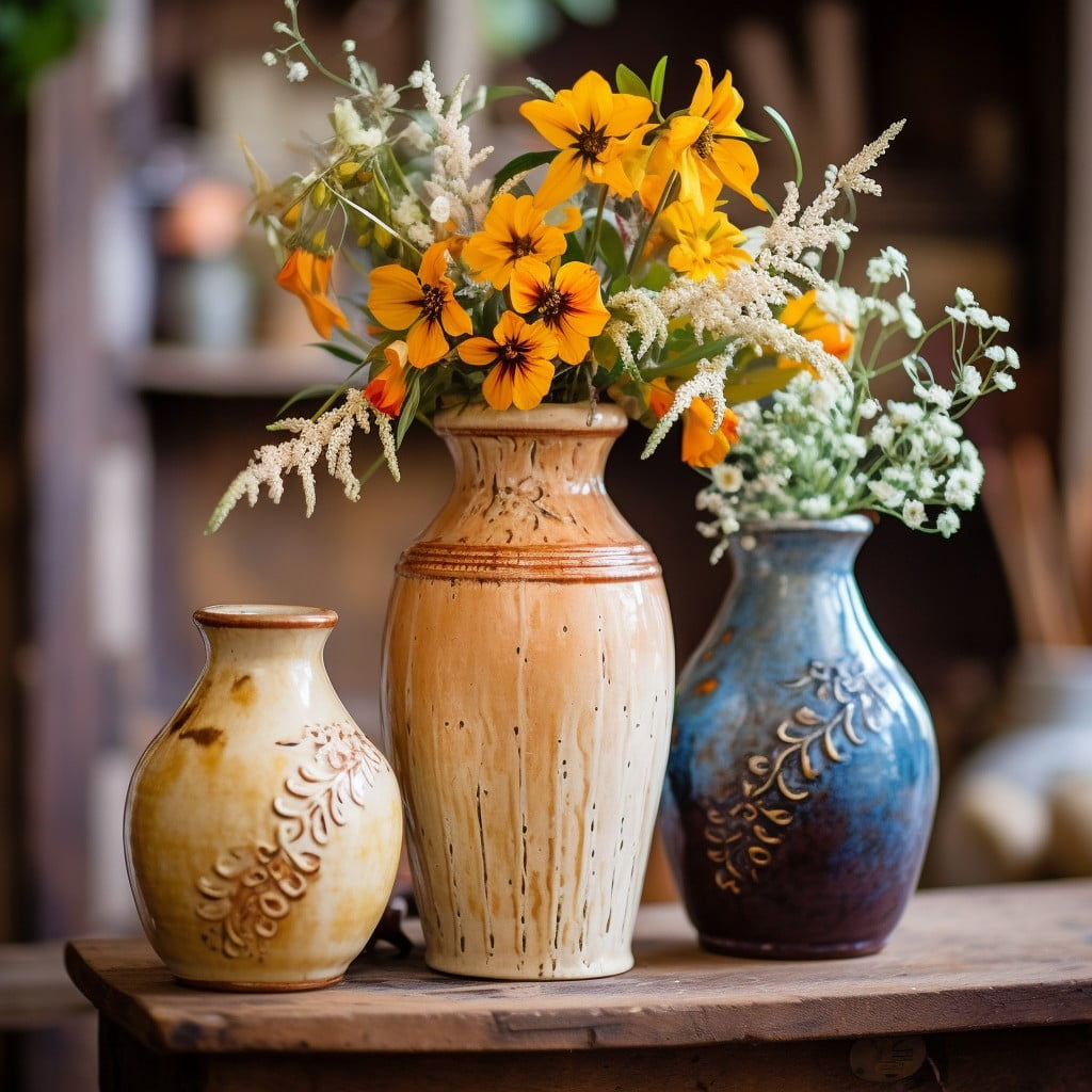 hand painted ceramic vases with rustic flowers