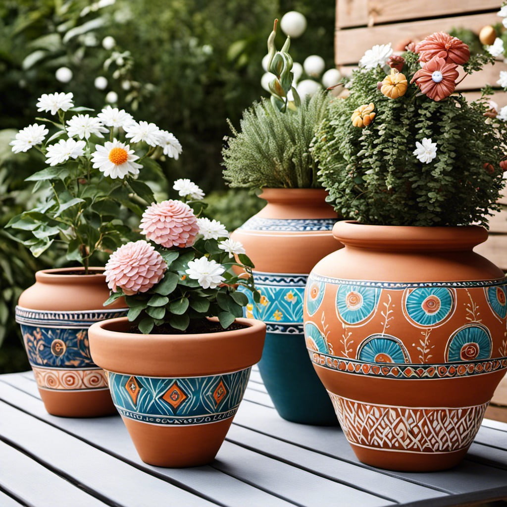 hand painted terracotta pots