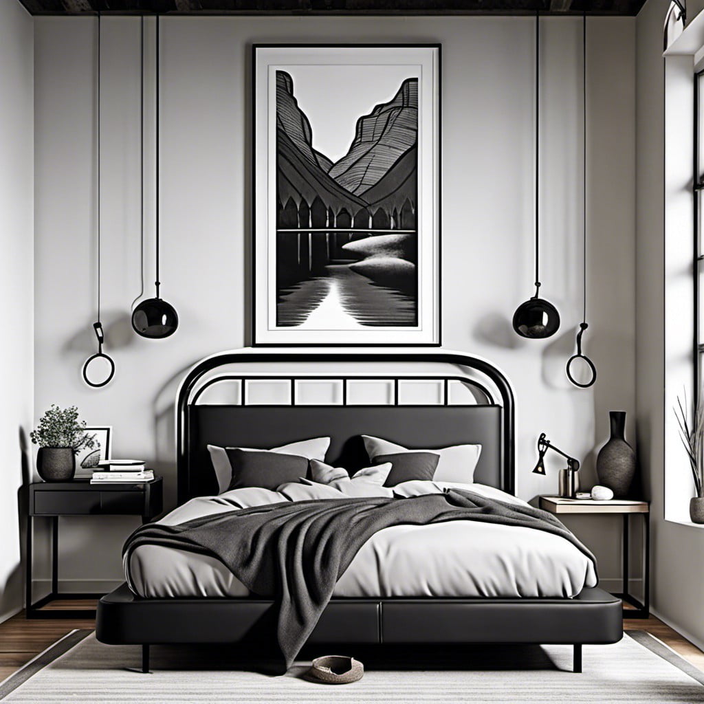 hang monochrome art above the bed