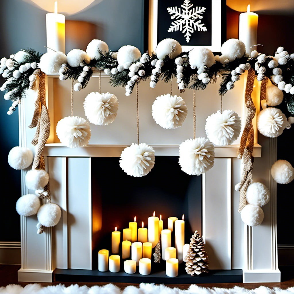 hanging white pom pom garlands