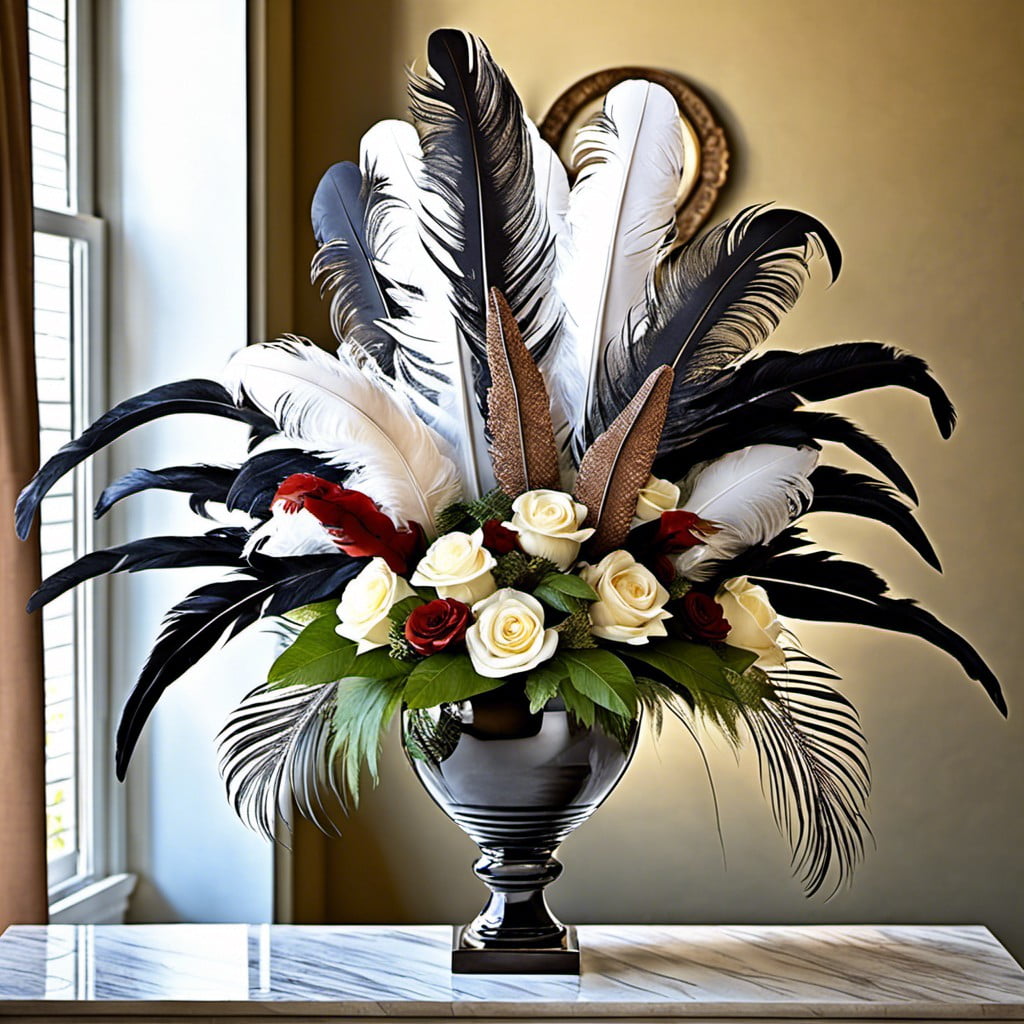 holding elegant feather arrangements