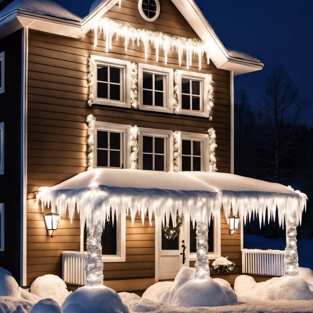 icicle lights hanging around windows