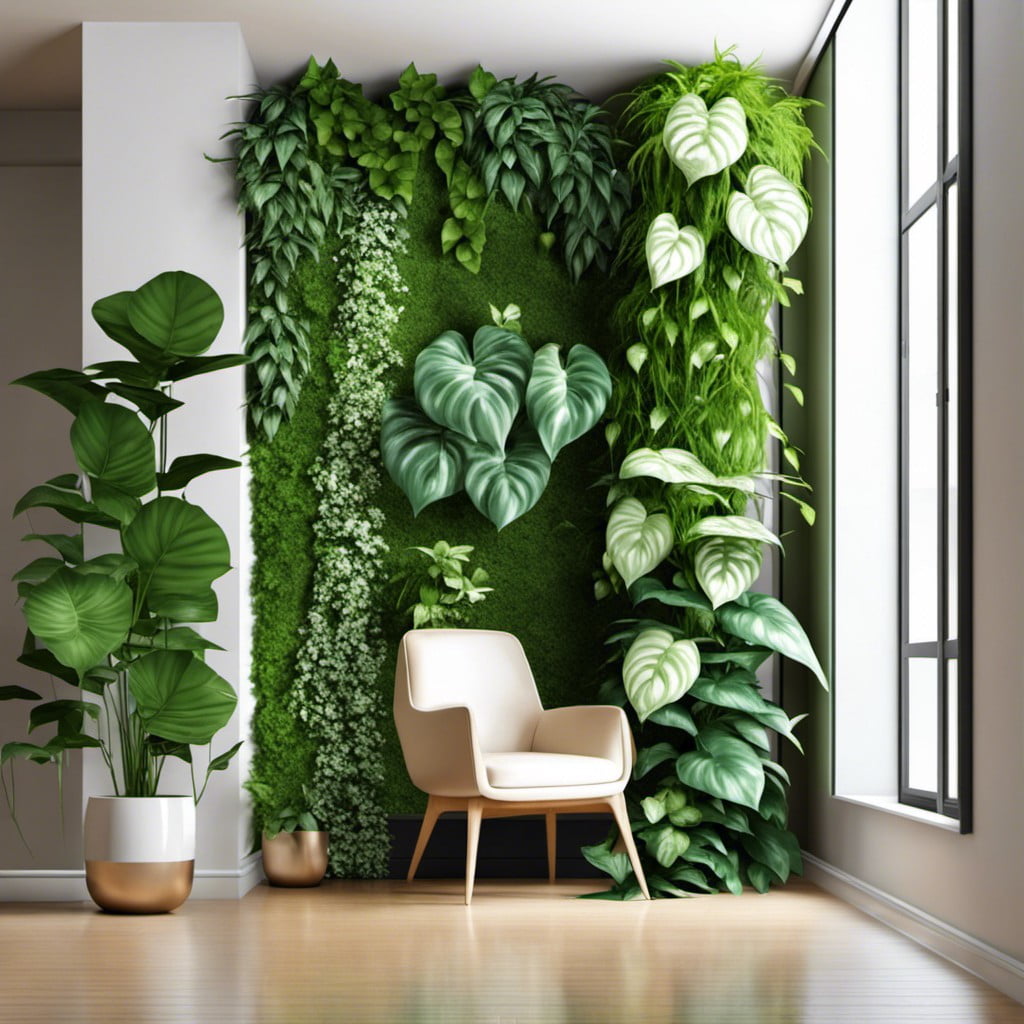 indoor vertical garden with pothos