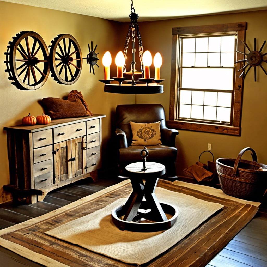 install wagon wheel chandeliers