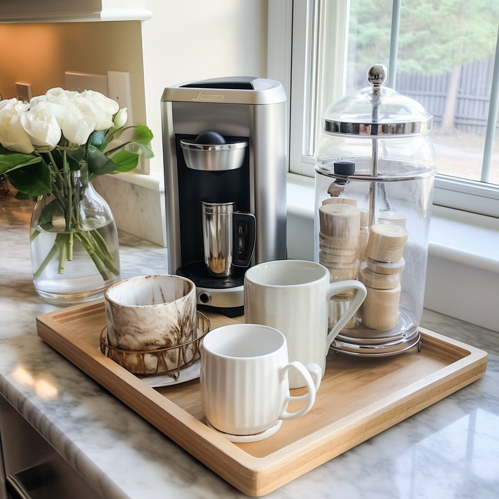 marble tray with coffee station essentials