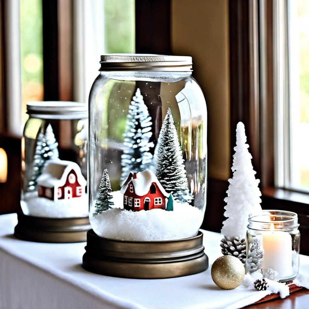 mason jar snow globes as table centerpieces