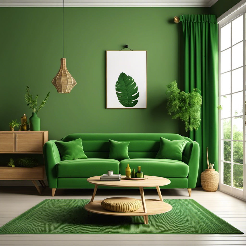 matching green curtains and green couch