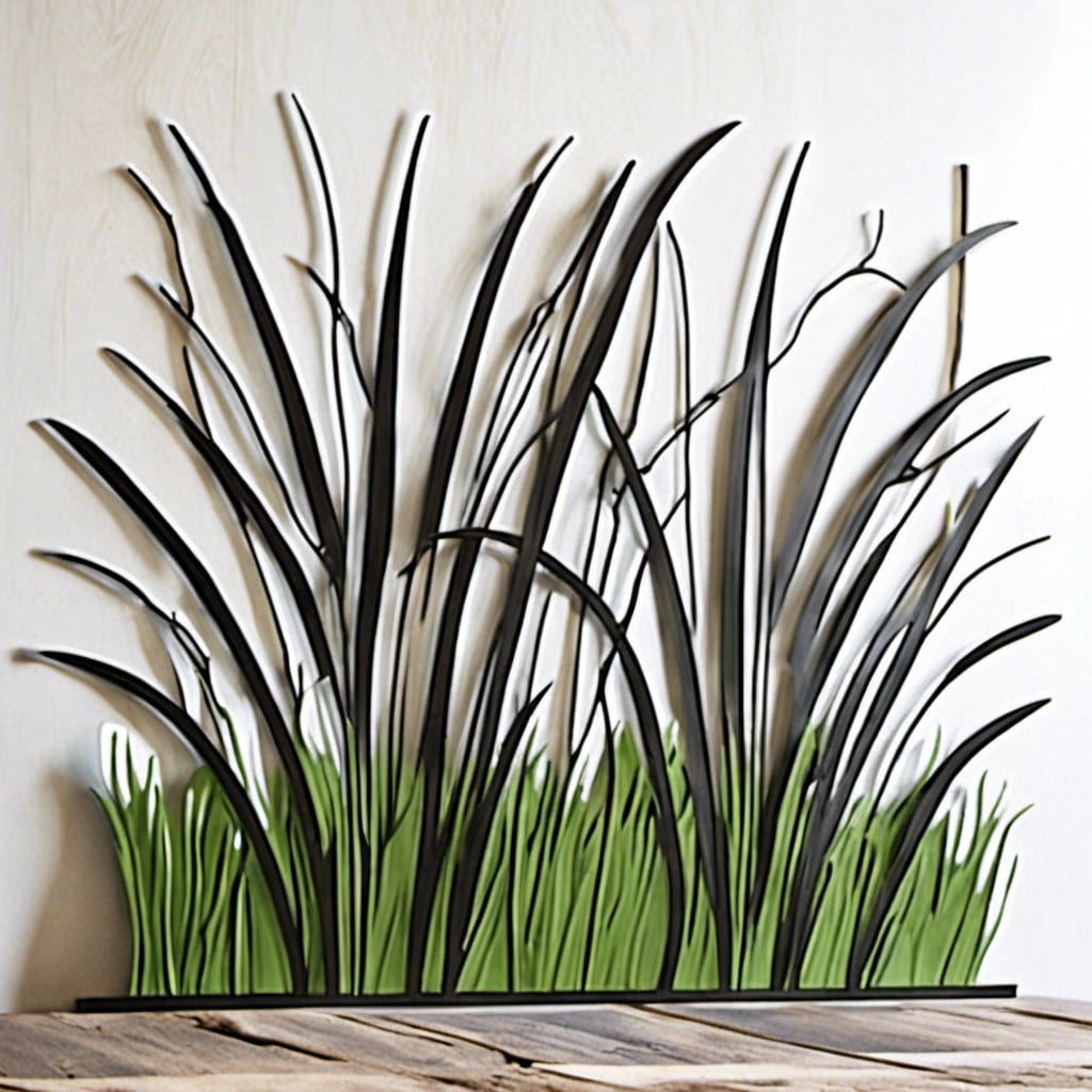 metal wall art with grass design