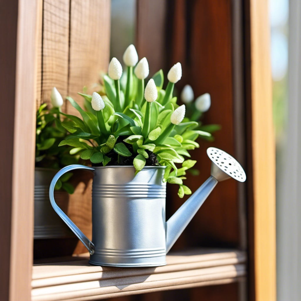 miniature watering can decoration with real plant