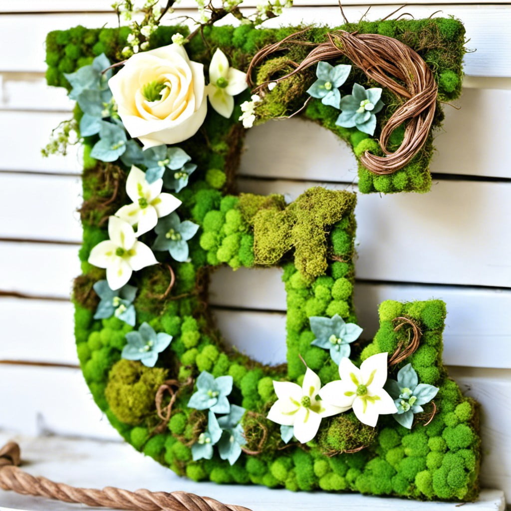 moss covered monogram door decoration