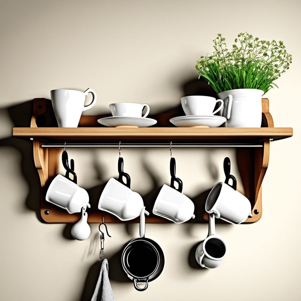 mugs hanging on hooks