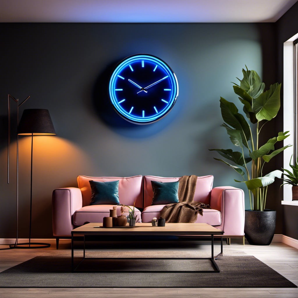 neon light framed clock for a contemporary look