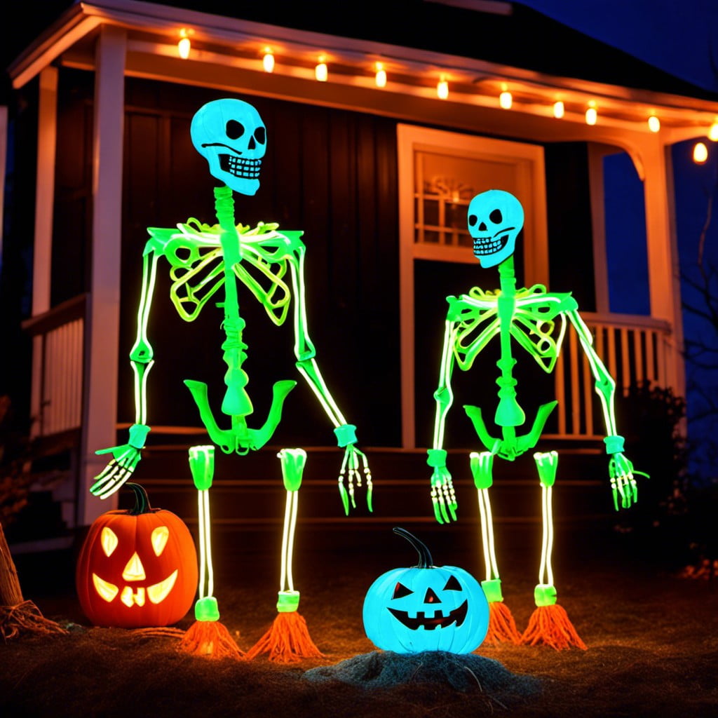 neon skeleton scarecrows