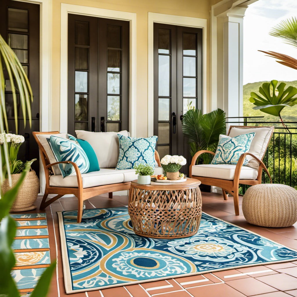 outdoor rug with cheerful pattern