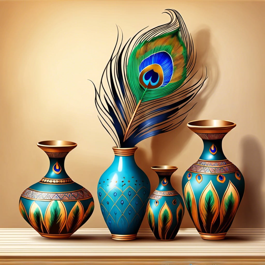 peacock feathers in vases