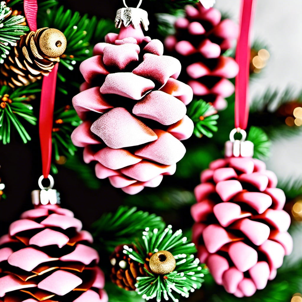 pink frosted pine cone decorations