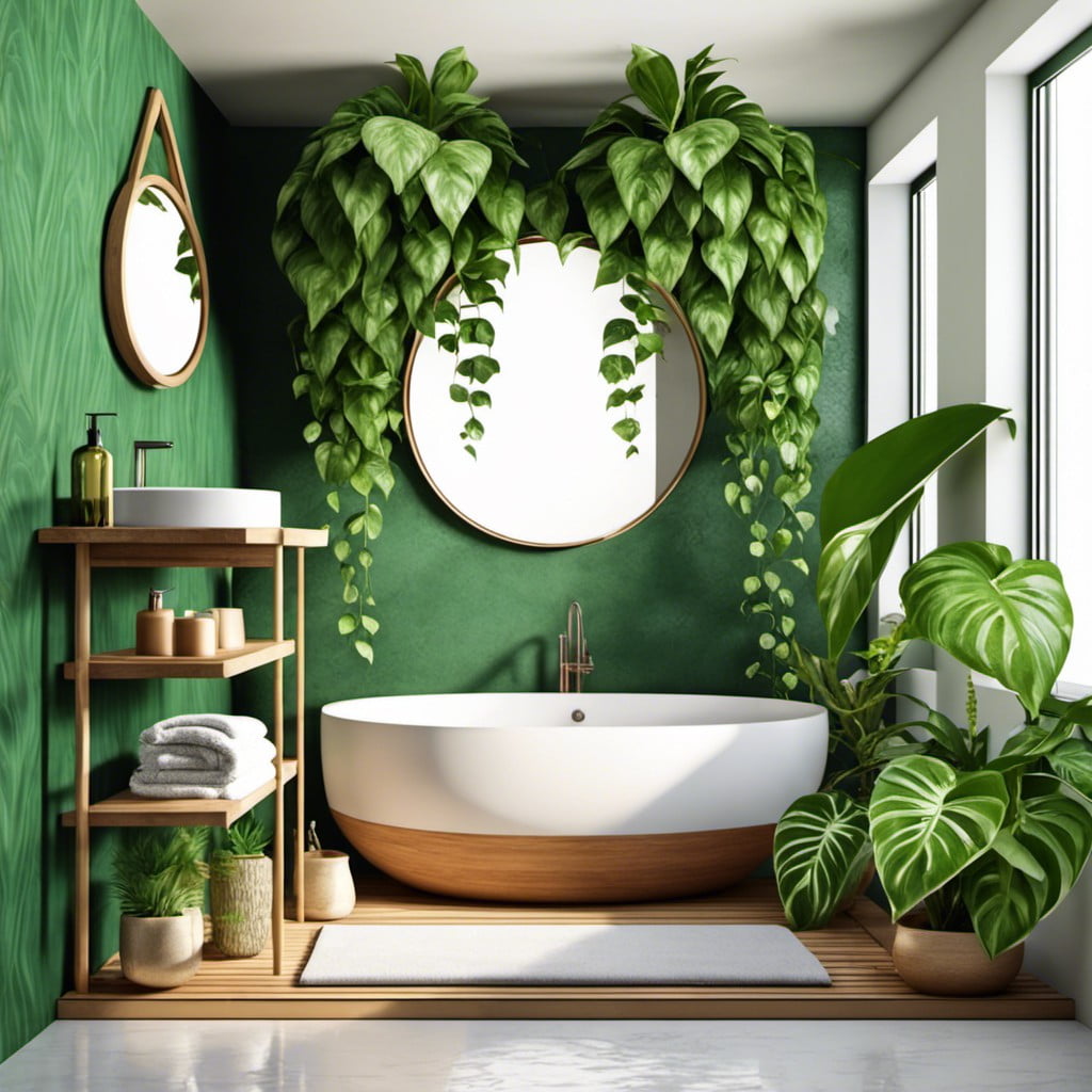 pothos in bathroom for tropical feel