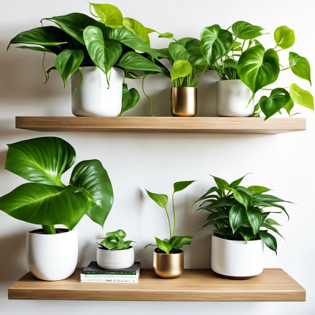 pothos on floating shelves