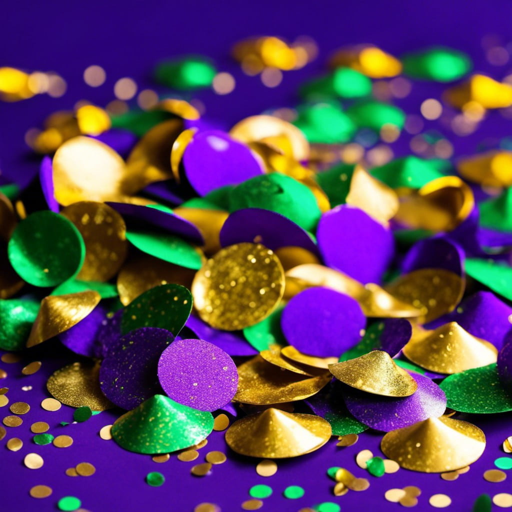 purple gold and green confetti