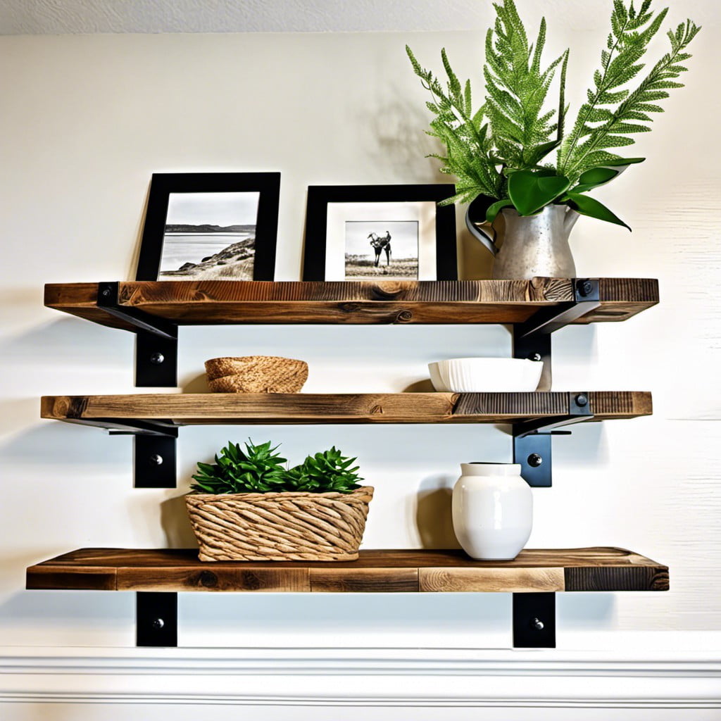 reclaimed wood floating shelves