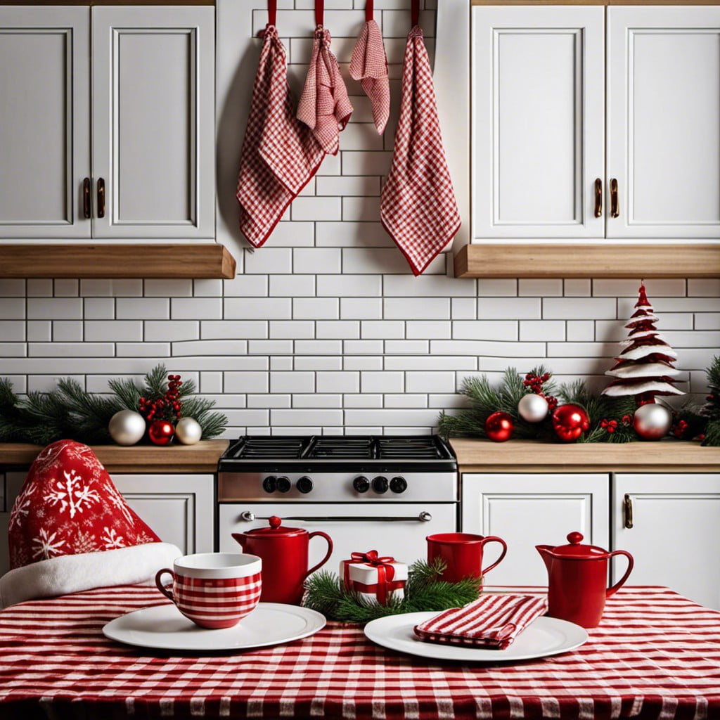red and white checked kitchen towels