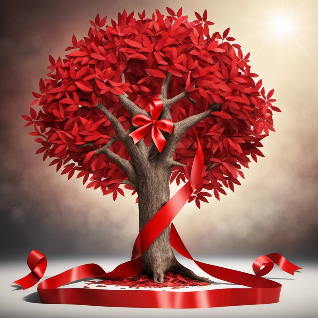 red ribbon tree with leaves carrying anti drug messages