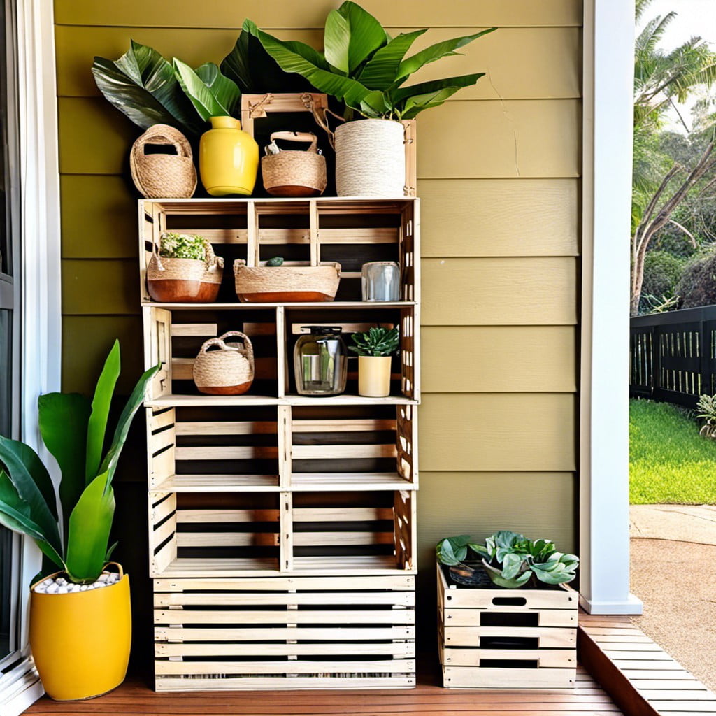 repurposed wooden crates for storage