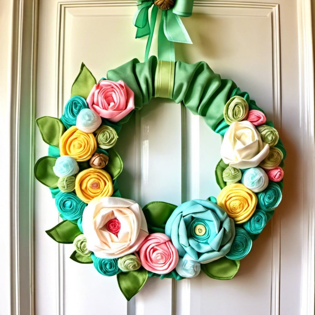 rosette fabric spring wreath