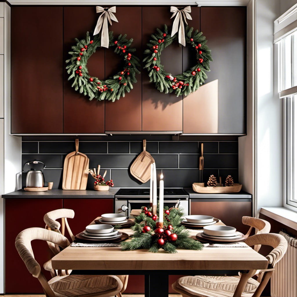 rustic wreaths above the dining table