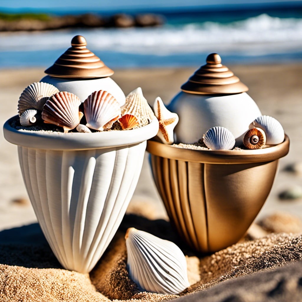 seashell covered pots