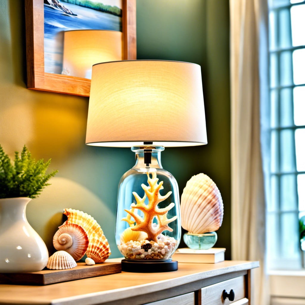 seashell filled glass lamps