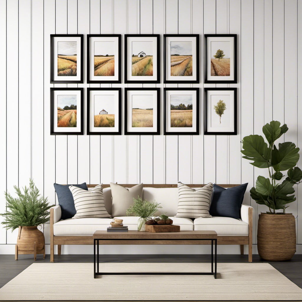 shiplap wall with gallery frames