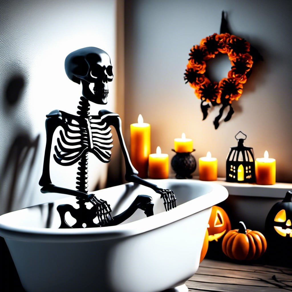 skeleton in a bathtub setup