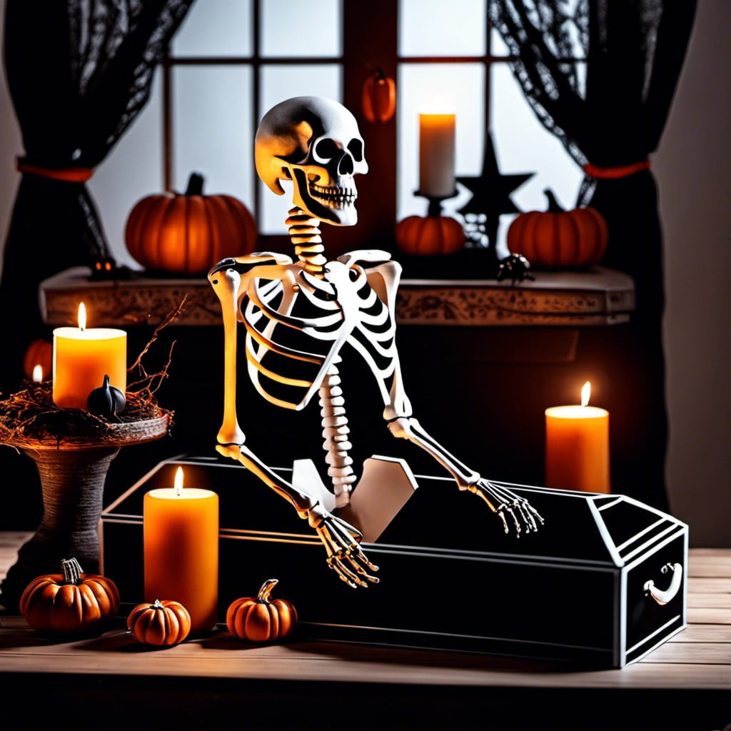 skeleton in a coffin scene