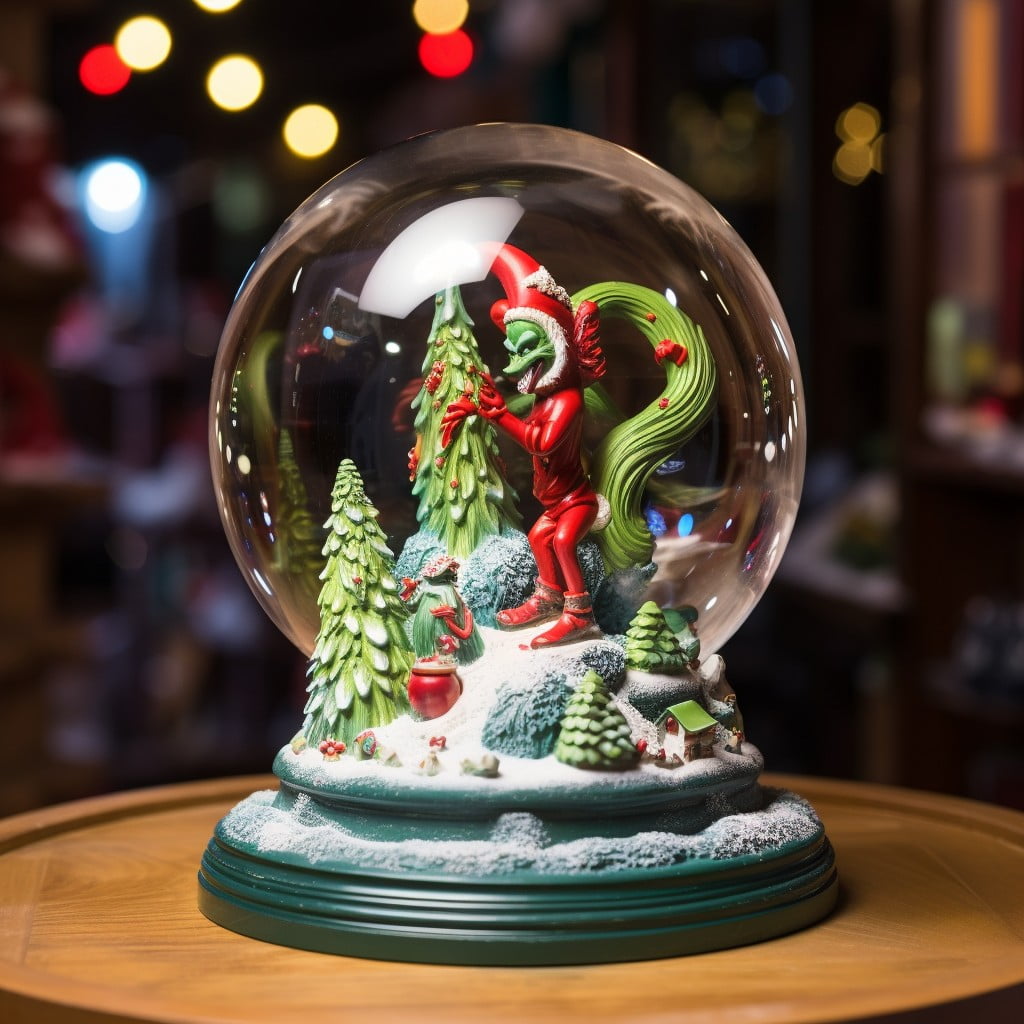 snow globe with grinch figure inside