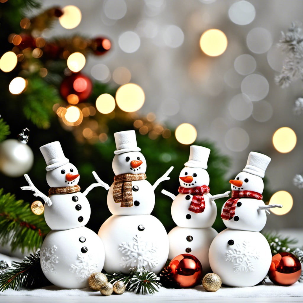 snowman figures decorated in white