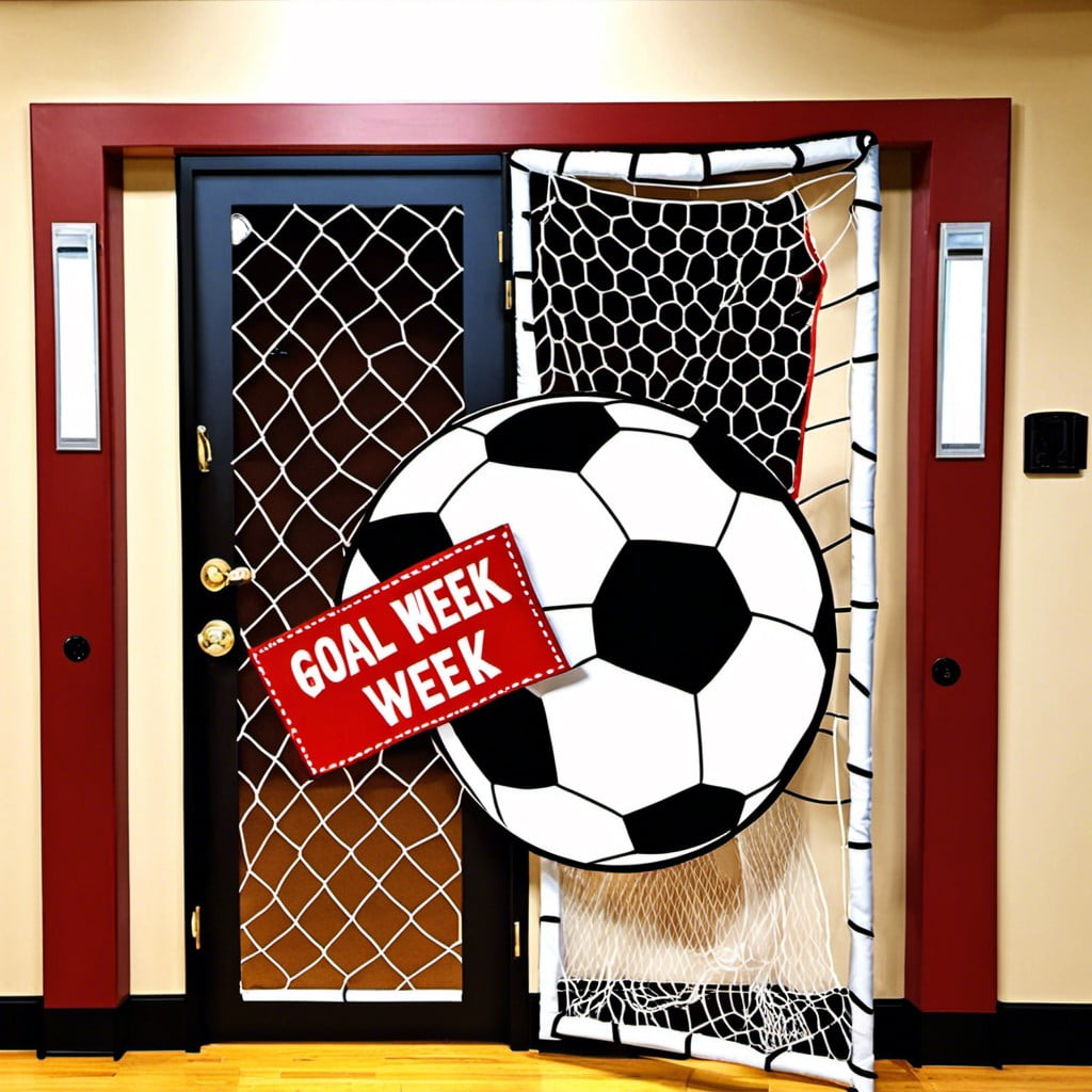 soccer theme with red ribbon goal nets
