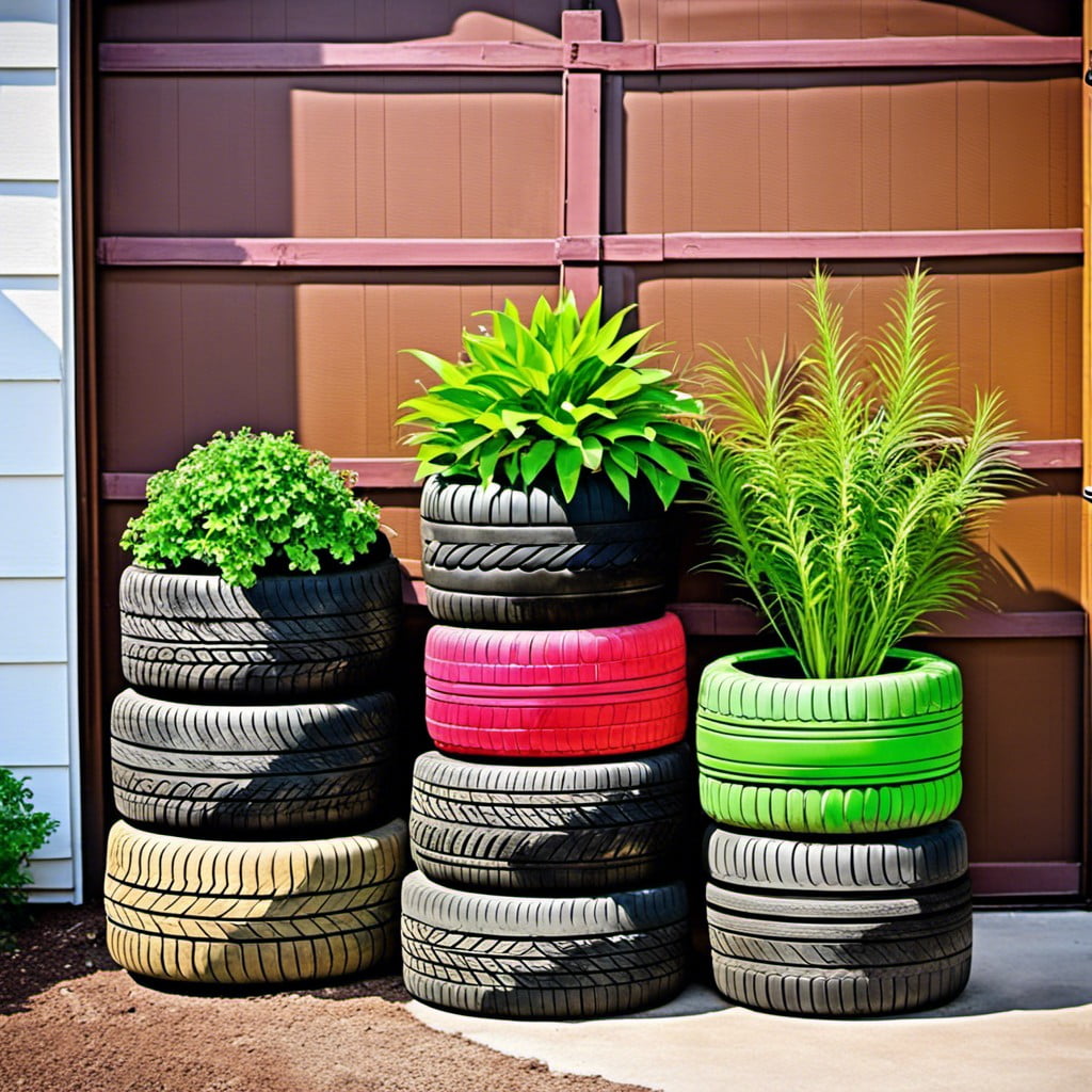 stacking old tires and painting them
