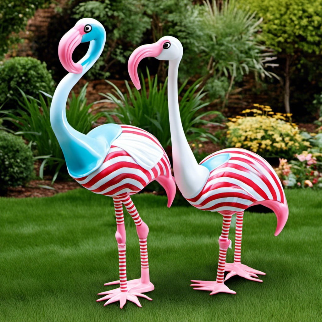 striped lawn flamingos